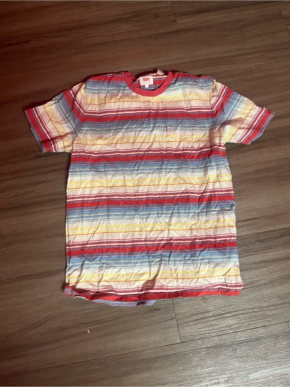 Levi's Red Collar Striped Tee with Blue & Yellow Stripes